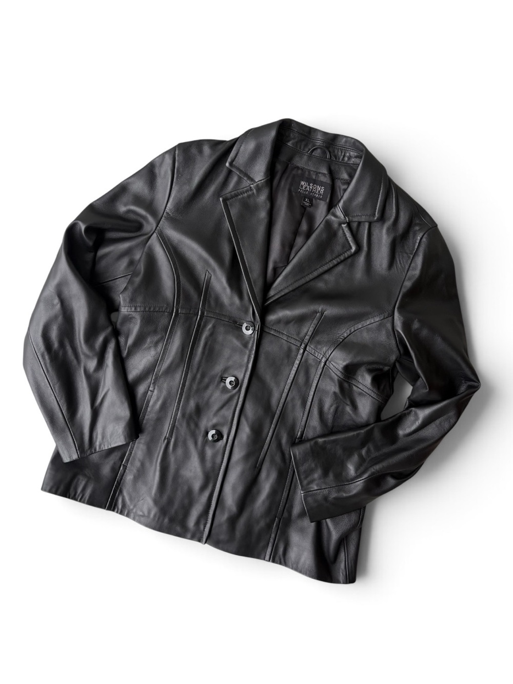 Wilsons Leather Pelle Studio Black Genuine Leather Blazer Jacket XL
